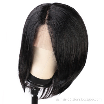 Aisi Hair 16 Inch Medium Long Natural Black Swiss Lace Wig Natural Straight Brazilian Human Hair Lace Front Wigs For Black Women